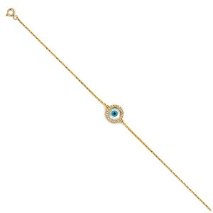 14K Yellow Gold Evil Eye Chain Bracelet - 7+1"
